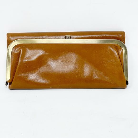 Hobo Brown Leather Tri-Fold Wallet Zipper Card Slots Attached Mirror - Picture 12 of 12